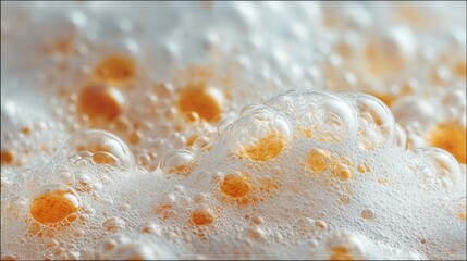 Abstract Close-Up of Soap Bubbles and Foam in Soft White with Subtle Orange Highlights