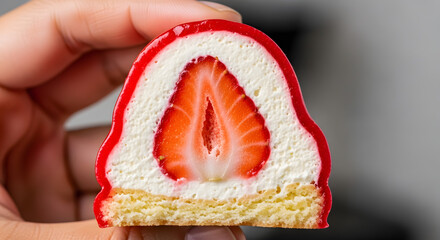 Gourmet Dessert with Strawberry, Cream Layer, and Shiny Coating