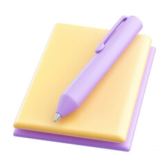 3d icon Vibrant creative lying atop closed notebook, transparent background highlighting pen writing potential