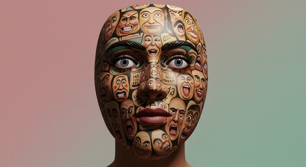 Abstract face art showcasing diverse emotions and expressions in a surreal composition