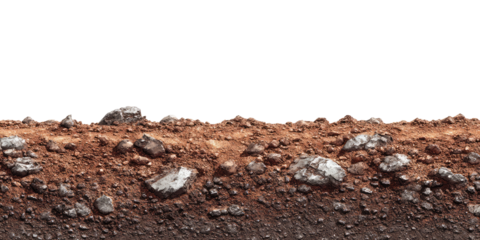 Dusty, rocky terrain stretches across a flat, alien landscape.  A horizon line defines the edge of the surface