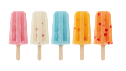 Colorful popsicles in a row perfect for summer treats and refreshing snacks, bringing joy and sweetness to any occasion, ideal for food blogs and advertising