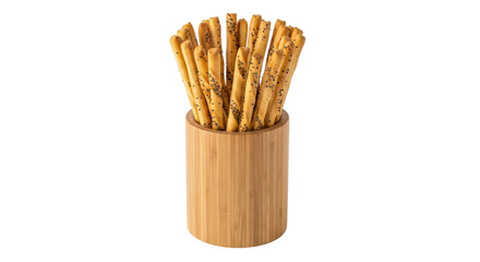 Isolated Bread Sticks in Bamboo Cup