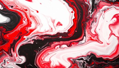 A whimsical swirl art piece in bold black, red, and white colors twists dynamically, creating a vibrant, dramatic, and captivating abstract design filled with fluid motion and striking contrast