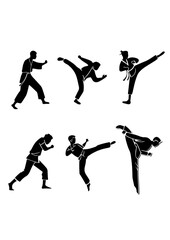 Silhouettes of Martial Arts Practitioners in Action
