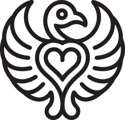Naklejka premium Stylized Bird Emblem with Heart Center A Symbol of Peace and Affection in Elegant Line Art