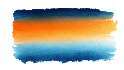 Abstract watercolor wash, horizontal, orange-blue gradient