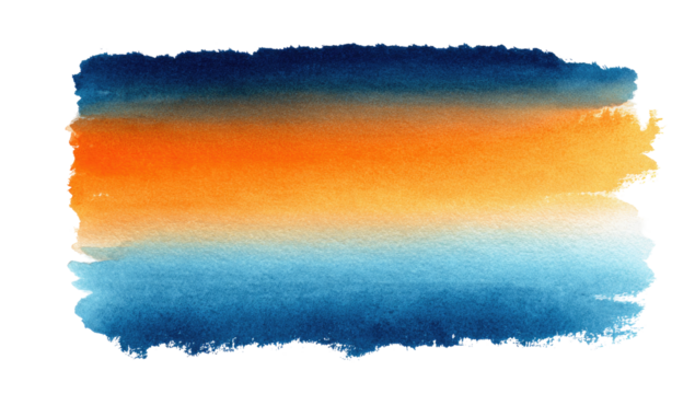 Abstract watercolor wash, horizontal, orange-blue gradient