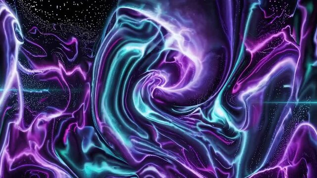 Loopable swirling nebula effect with glowing purple and cyan fluid motion on dark background, abstract space-inspired animation for stage visuals, concerts, or digital VJ displays