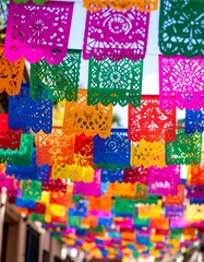 Fototapeta premium Colorful paper banners strung overhead