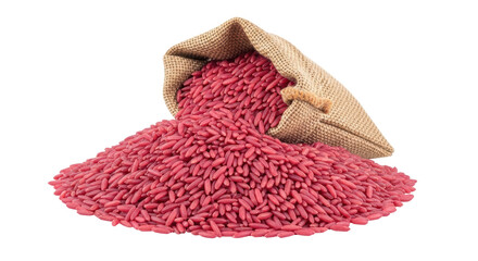 Isolated sack of red rice with pile