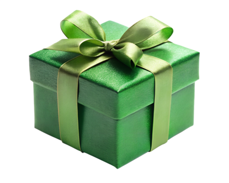 Green gift box with ribbon and bow isolated on transparent background
