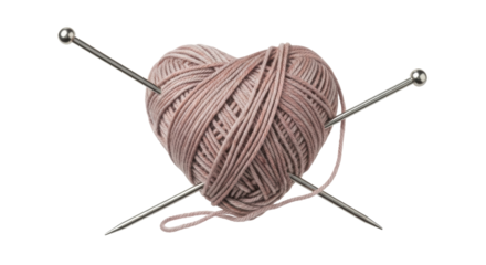 Isolated Heart Shaped Wool Ball with Knitting Needles