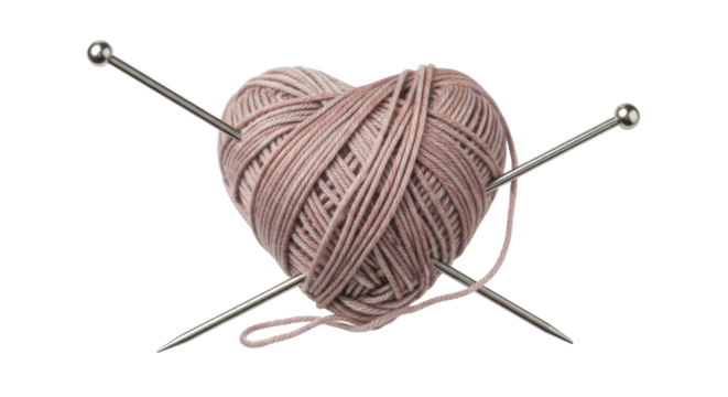 Isolated Heart Shaped Wool Ball with Knitting Needles