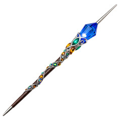 Magical Crystal Wand with Colorful Gemstones on a Transparent Background