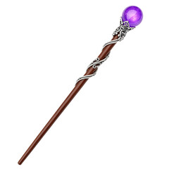 Magical Wand with a Purple Crystal Orb and Metal Vines on a Transparent Background