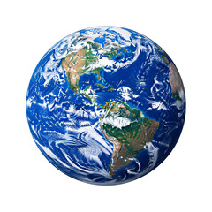 Detailed Planet Earth with Visible Clouds and Continents on a Transparent Background