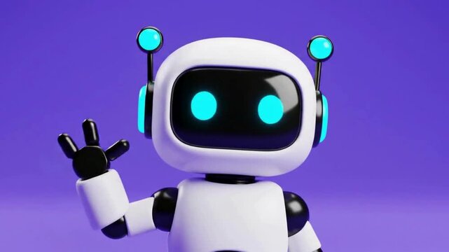 White and blue funny screen talking robot with pastel purple background