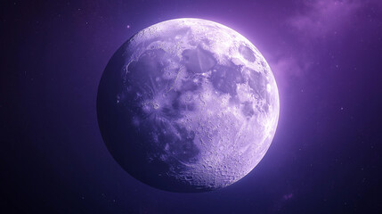 Obraz premium Vibrant purple moon glows majestically amidst a starry cosmos, inspiring wonder and exploration