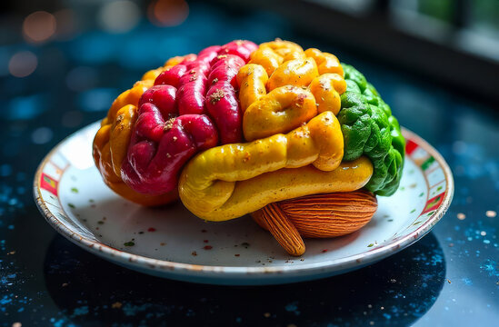Brain pasta. Edible brain dish. Surreal meal idea.