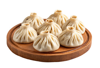 Obraz premium Six dumplings, light beige color, on a round wooden platter