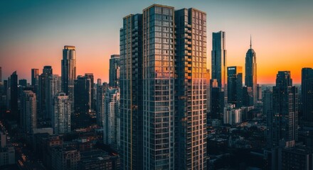 Sunrise over a modern city skyline