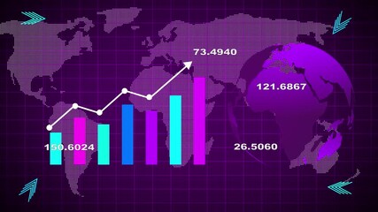 Business Bar Chart with Upward Trend on World Map, Business Analytics Bar Chart Growth Motion. business graph animation icon economy finance presentation animated on background. - Powered by Adobe