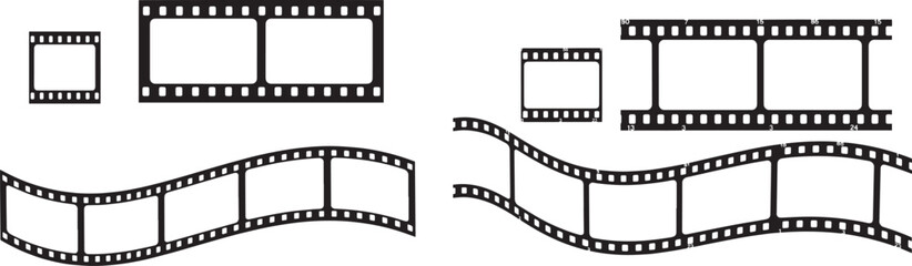 Silhouette vector collection of film strips and reels isolated on white background