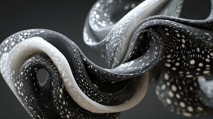 Abstract Sculptural Design Featuring Fluid Monochrome Shapes with Intricate Patterns