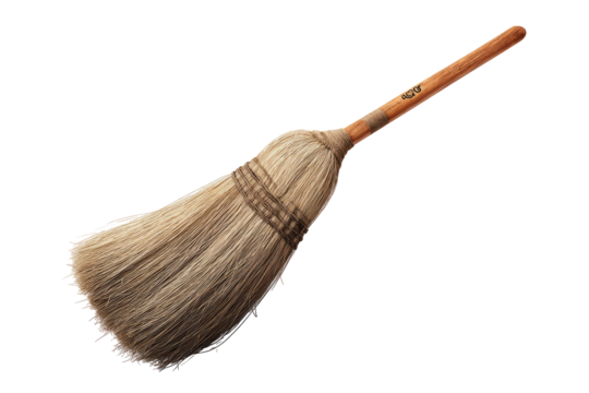 Light beige/gray whisk broom with wooden handle