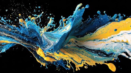 Abstract Splash of Blue and Black Paint Creating a Dynamic and Energetic Visual Composition