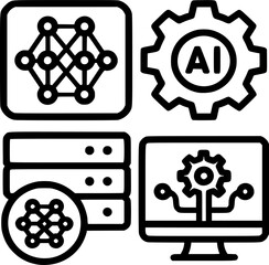 Fototapeta premium Neural Network Icon Set – Back-End AI for Business Systems, Minimalist Vector Collection