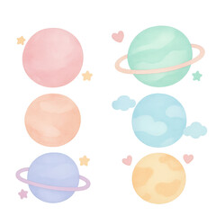 Watercolor Cute Pastel Planets watercolor isolated illustration