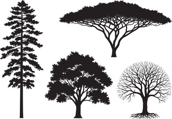 Obraz premium Silhouette vector assortment of tree silhouettes isolated on white background