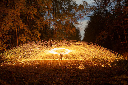 Magical Steel Wool Light Painting Fountain in Forest