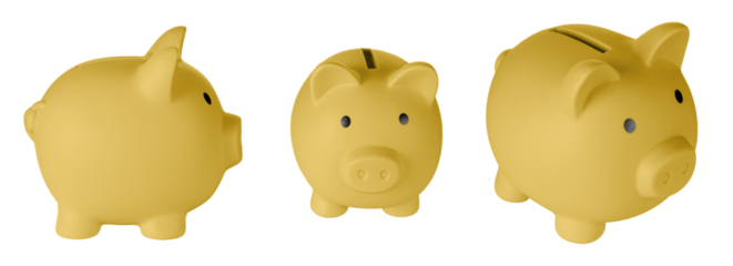 Set Piggy bank pig Orange color on isolated white background close up