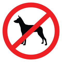 No Dogs Allowed Sign, Red border circle sign on white background with black dog symbol.Isolated On White Background Label
