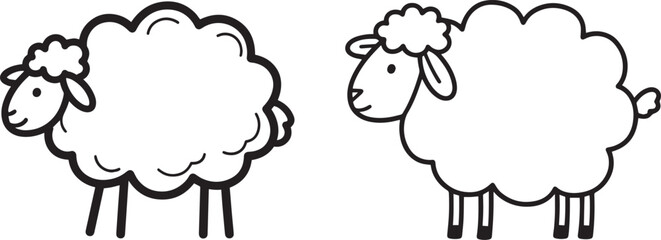 Silhouette vector two cartoon sheep isolated on white background