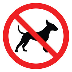 No Dogs Allowed Sign, Red border circle sign on white background with black dog symbol.Isolated On White Background Label