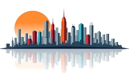 Obraz premium Abstract red and black city skyline vector with business skyscrapers and downtown towers
