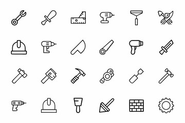 A minimal vector set focused on hand tools and construction hardware &mdash; ideal for DIY tutorials, maintenance guides, and handyman services