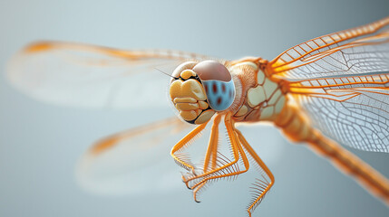 Stunning macro detail of a vibrant orange dragonfly's intricate wings and compound eyes