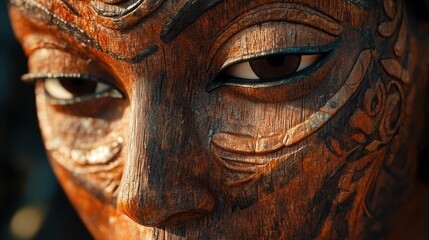 A close-up shot of Mahade's features showcasing artistic craftsmanship in a cozy setting