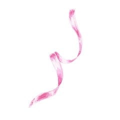 Ribbon pink watercolor hand painted. Delicate festive wriggling illustration is perfect for birthday card design, wedding invitation, holiday background. Thin red ribbons isolated hand-drawn painted