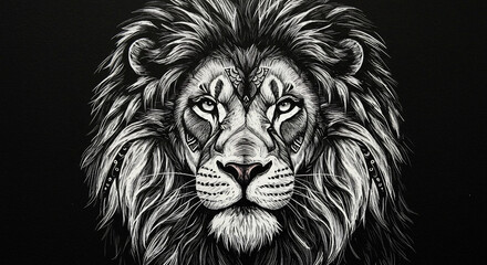 Fierce Linocut Lion Portrait