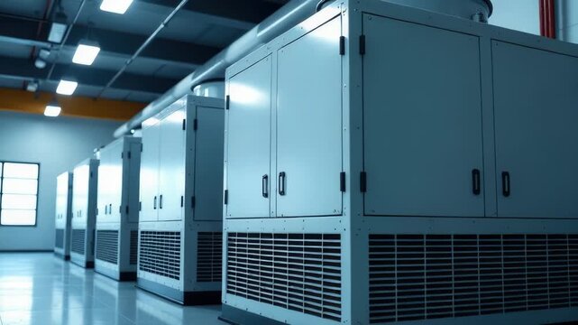 Indoor industrial air conditioning system, a row of units mounted on wall