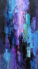Abstract Textured Painting with Bold Brushstrokes in Blue Purple and Black