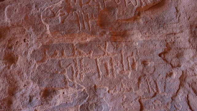 Stone engrave inscription on rock by ancient Nabataens in Tabuk Madina of Saudi Arabia