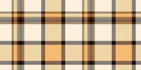 A seamless beige, black, and orange tartan plaid pattern with bold accents, perfect for autumn-inspired textiles, fashion, and rustic decor