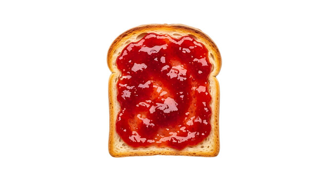 A slice of toast with strawberry jam isolated on transparent background, a classic breakfast or snack, perfect for culinary and lifestyle themed designs
